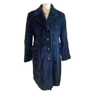 Long Black Wool Calvin Klein Trench Coat Size 10 Preppy Classy Goth Formal M
